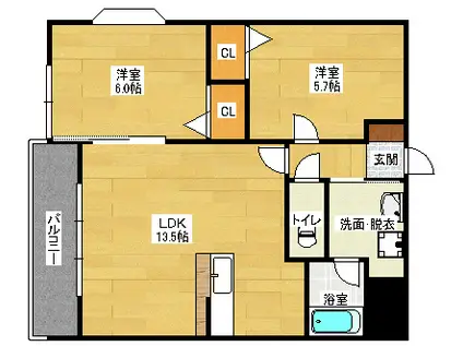 メープルNAKAGAWA(2LDK/1階)の間取り写真