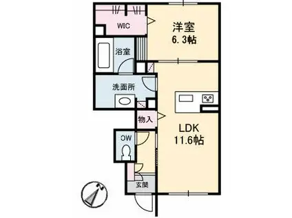 エスポワール戸坂山崎(1LDK/1階)の間取り写真