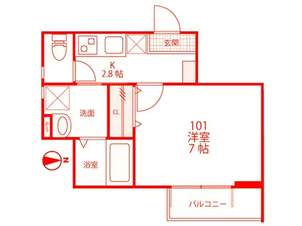 メルヴェーユ・K(1K/1階)の間取り写真