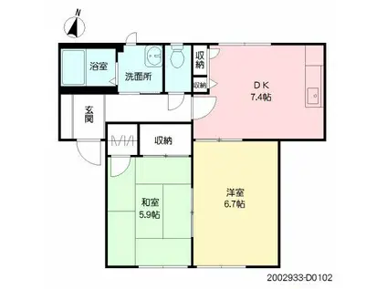 バリュージュ富の原D棟(2DK/1階)の間取り写真