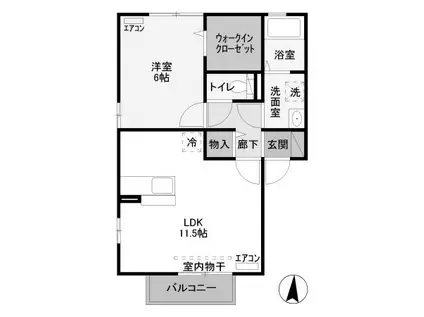 ウィッチフォード(1LDK/2階)の間取り写真