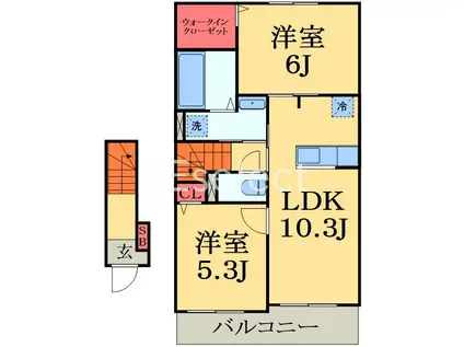 ミリュー ヴィラージュ ドゥ(2LDK/2階)の間取り写真