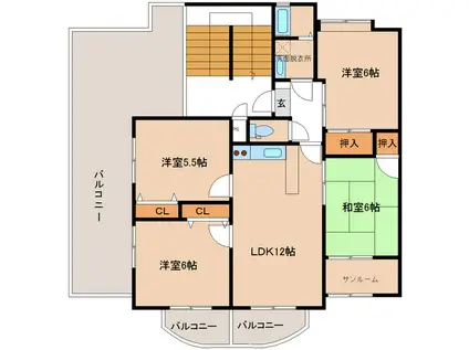 ハイツ サンルート(4LDK/3階)の間取り写真