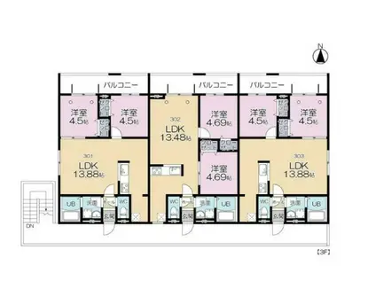 GRAND REVE E棟(2LDK/3階)の間取り写真