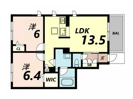 ラ グリシーヌ姫路南(2LDK/1階)の間取り写真