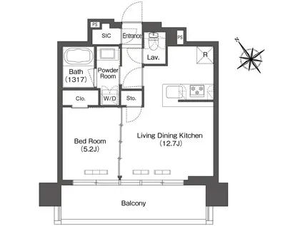 コンフォリア芝浦モク(1LDK/3階)の間取り写真