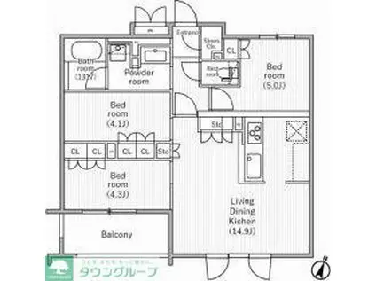 NIDO SAKURAGAOKA(3LDK/3階)の間取り写真