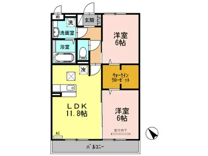 アーバンコート沖洲 二番館(2LDK/1階)の間取り写真
