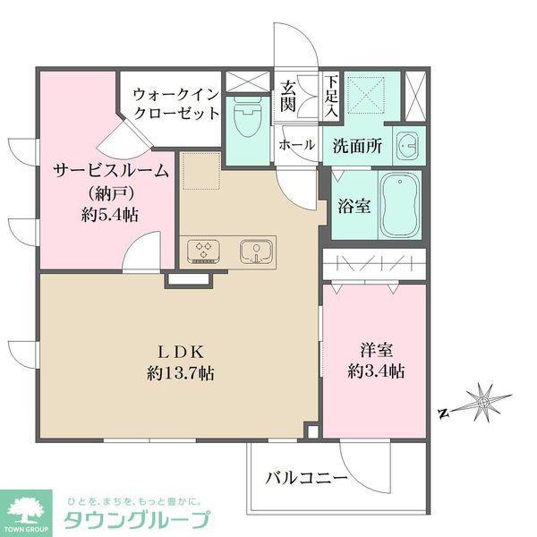 LA PERLA 桜新町(1SLDK/2階)の間取り写真