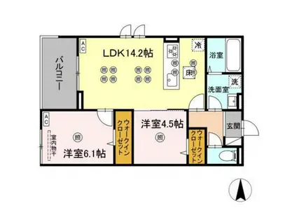 フェリックス(2LDK/1階)の間取り写真