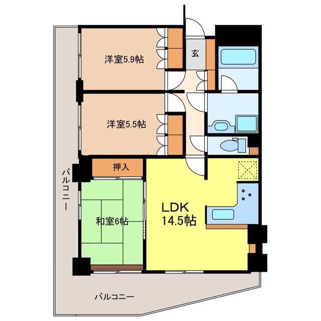 サーパス住吉(3LDK/5階)の間取り写真