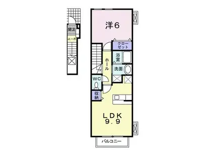 フローラ西館 B(1LDK/2階)の間取り写真