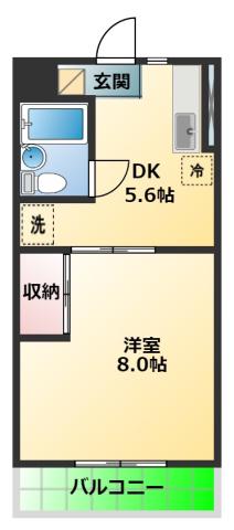 カーサ・ハピネス(1DK/2階)の間取り写真
