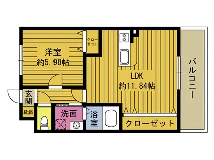 ハッピーガーデン(1LDK/1階)の間取り写真