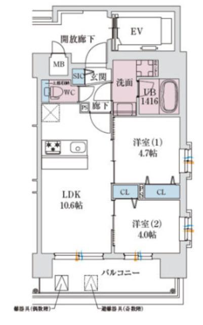 スプランディッド玉造DUE(2LDK/3階)の間取り写真