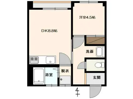 綾部エルメス(1DK/3階)の間取り写真