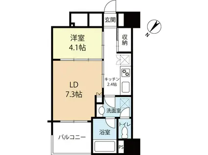 ラクレイス西新(1LDK/14階)の間取り写真