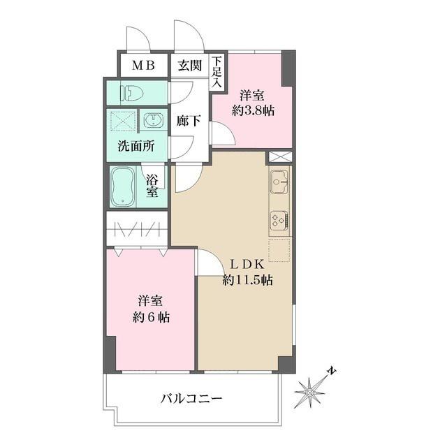 藤和シティホームズ新宿余丁町(2LDK/4階)の間取り写真