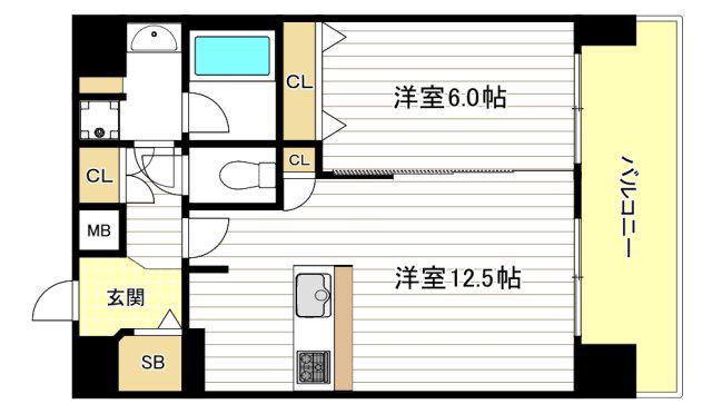 プレサンスOSAKA DOMECITYビーツ(1LDK/12階)の間取り写真