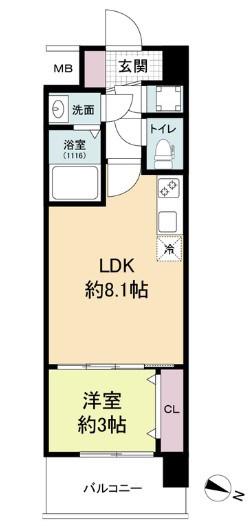 セレニテ神戸ミラクノール(1LDK/8階)の間取り写真