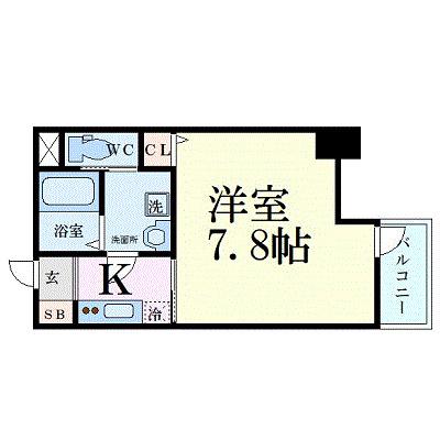 プレサンス谷町キャトル(1K/4階)の間取り写真