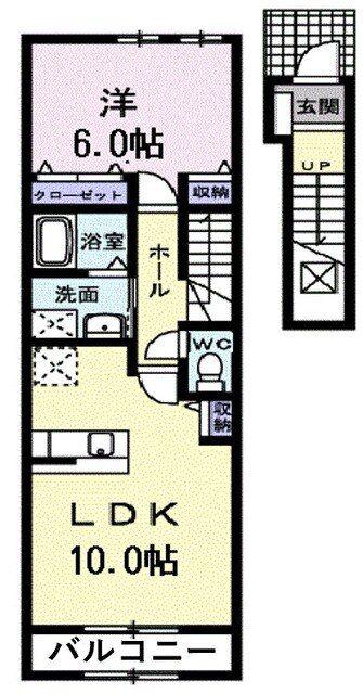 スプリング グレイス(1LDK/2階)の間取り写真