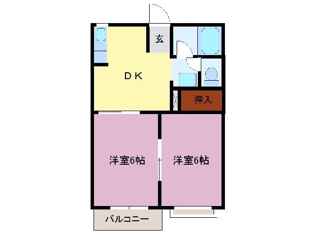 タウニィ楊原(2DK/2階)の間取り写真