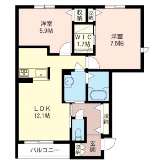 ソレアード(2LDK/1階)の間取り写真