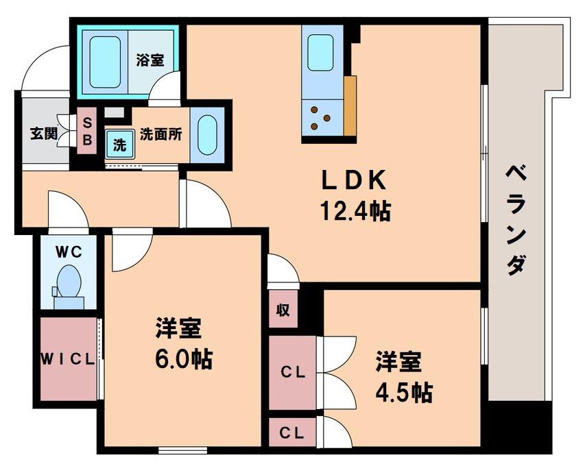 STANDZ四天王寺前夕陽丘(2LDK/14階)の間取り写真