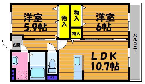 ファミーユSWII(2LDK/3階)の間取り写真