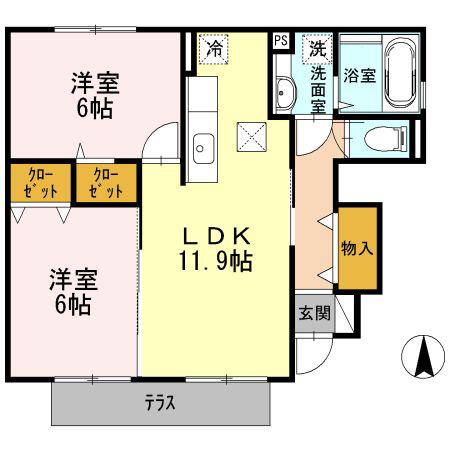 リシェスコート(2LDK/1階)の間取り写真