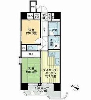ライオンズマンション一番町(2DK/12階)の間取り写真