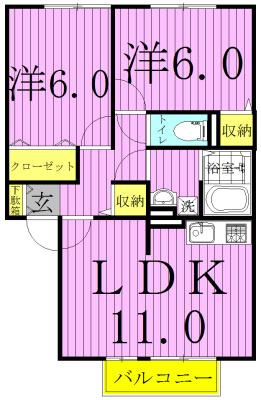 フォンティーヌ(2LDK/2階)の間取り写真