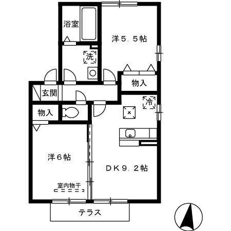 ラトンラヴールI番館(2DK/1階)の間取り写真
