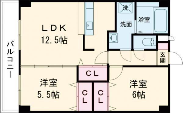 グランディール(2LDK/5階)の間取り写真
