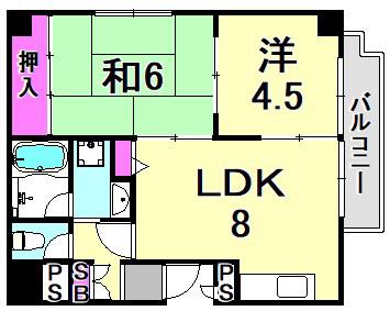 アベリア壱番館(2LDK/4階)の間取り写真