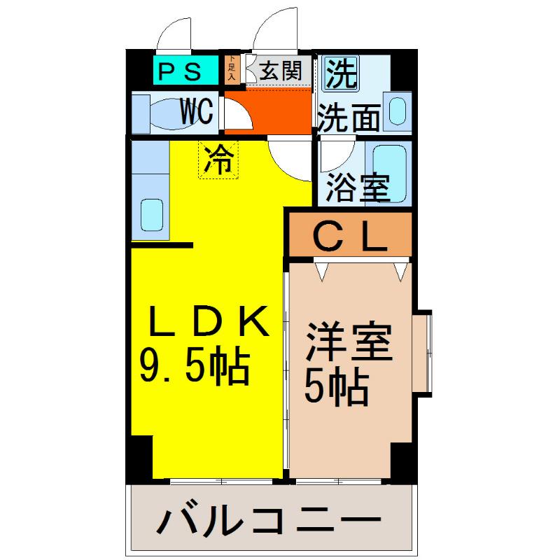 クオン千原(1LDK/2階)の間取り写真