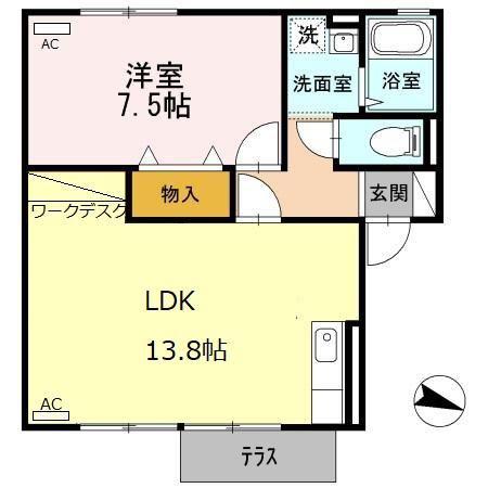 ヴィラ沼山津(1LDK/1階)の間取り写真