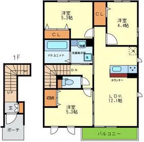 サンラフィーエ上小阪B棟(3LDK/2階)の間取り写真