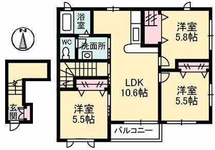 ハイツ なでしこ(3LDK/2階)の間取り写真