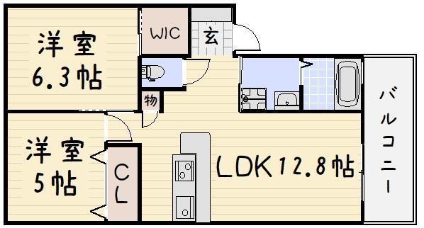 クラヴィエ三萩野I(2LDK/2階)の間取り写真
