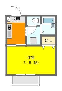 モントリアール(1K/2階)の間取り写真
