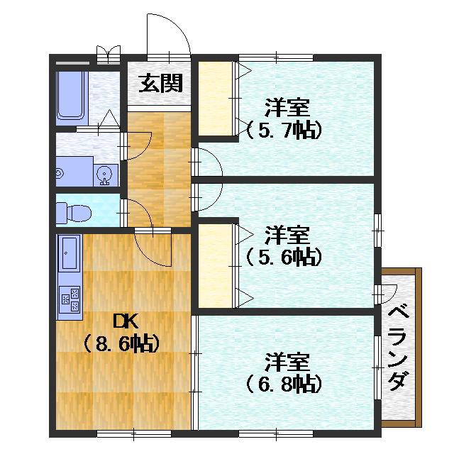 長岡はつみ館(3DK/1階)の間取り写真