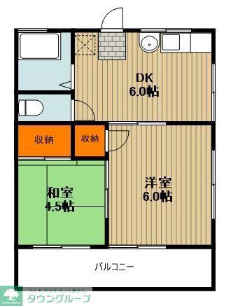 ハイツ松桂(2DK/1階)の間取り写真