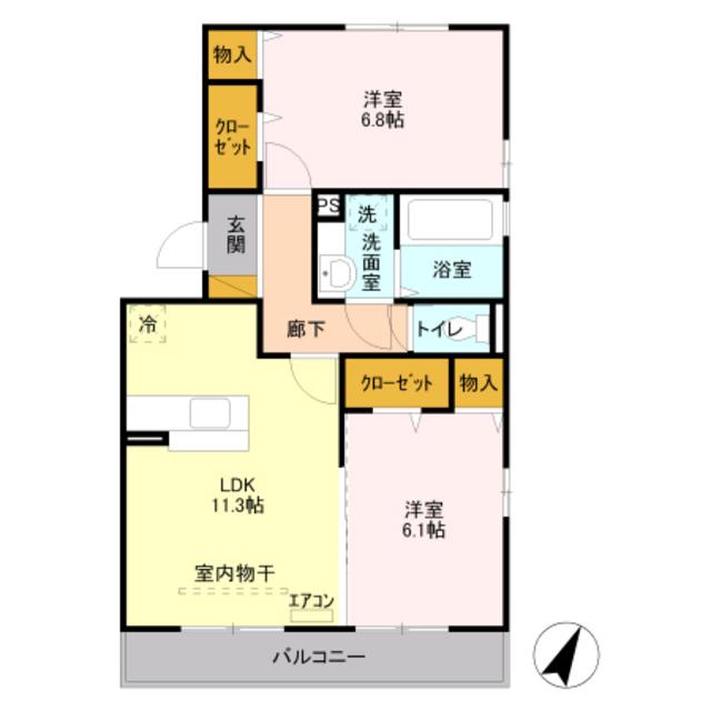 ヘリオスB(2LDK/2階)の間取り写真