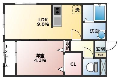 グランスイート赤江(1LDK/1階)の間取り写真