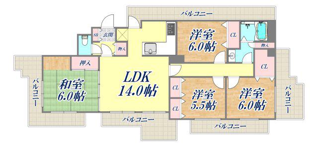 ロイヤルメゾン甲陽園Ⅱ(4LDK/3階)の間取り写真