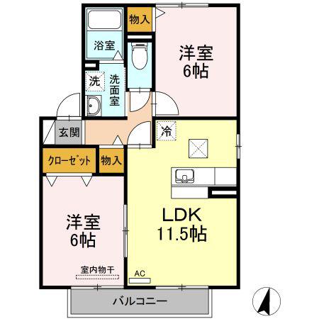 セジュール大園壱番館(2LDK/1階)の間取り写真