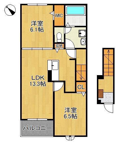 プロムナード苅田II(2LDK/2階)の間取り写真