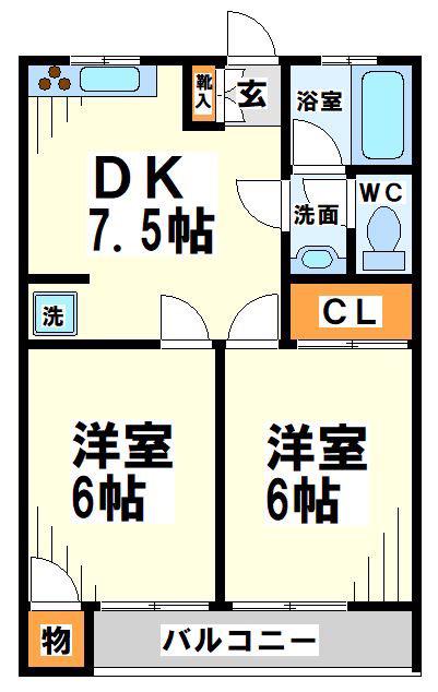 コートアライ(2DK/2階)の間取り写真